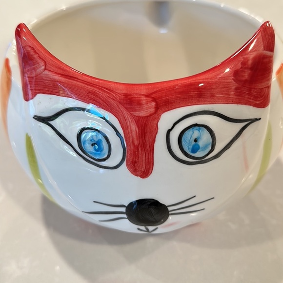 Cat Ceramic White Stripe Plant Holder New With Tags - Picture 3 of 14